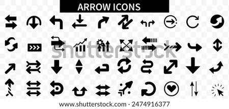Arrow flat icons set. Pointer, change, switch, up, down, swap, exchange, right, left, download icons and more signs. Flat icon collection.