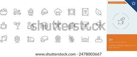 Restaurant Line Icon Set, Black