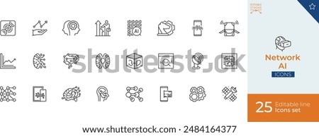 Network AI Line Icons - stock illustration