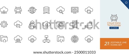 Cloud Data Technology Line Icon Set