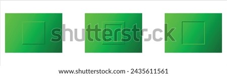 Set of Three Realistic 3D Green Colour Rectangle Frame Isolated on White Background. Outer and Inner Emboss Rectangle Shape Design on Green Colour. Abstract Vector 3D Shape Design Like Switchboard.