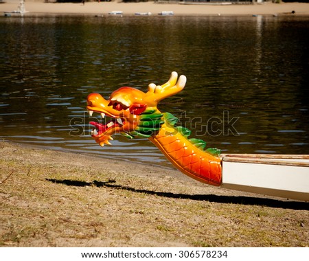 dragon boat head on the lake