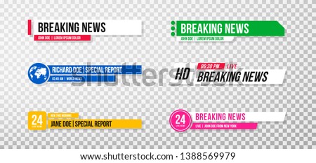 Lower third template. Set of TV banners and bars for news and sport channels, streaming and broadcasting. Collection of lower third for video editing on transparent background. Vector