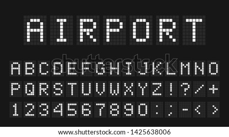 Led digital font, letters and numbers. English alphabet in digital screen style. Led digital board concept for airport, sport matches, billboards and advertising. Vector