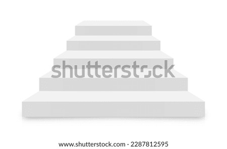 White stairs on white background. Realistic 3d staircase. Interior white steps in front view.  Template of 3d style white stairs. Vector