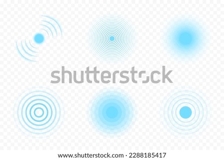 Sonar wave and echo sounding symbol. Sonic sonar signals, radar waves and digital pulses. Collection of sonar wave icons on transparent background. Vector