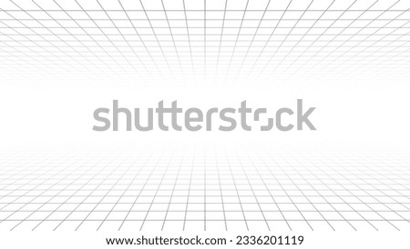 Futuristic grid in perspective projection. Geometric grid and mesh in futuristic style. Abstract wireframe landscape in perspective view. Vector
