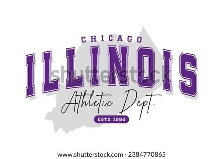 Chicago, Illinois t-shirt design. Slogan t-shirt print design in American college style. Athletic typography for tee shirt print in university and college style. Vector