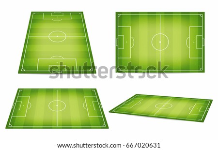 Soccer field collection. Football fields. Top view and perspective view. Vector