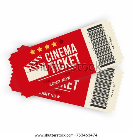 Two cinema tickets isolated on background. Realistic cinema or movie tickets template. Vector