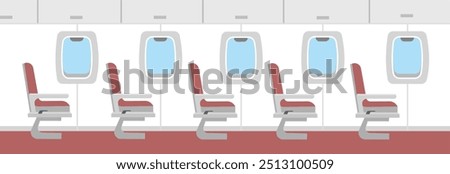 Airplane seat. Windows from inside the airplane. Airplane interior design. Airplane chair. Airline chair business class. Travelling by plane. Holiday by plane.