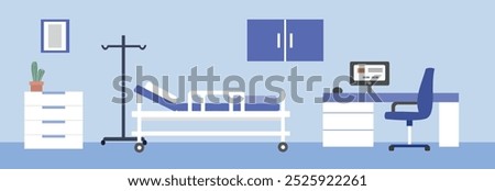 Doctor office design illustration. Medical consultation room. Clinic room. Hospital room. Hospital room interior. Hospital facility. Modern medical clinic. Medical center. Healthcare center.