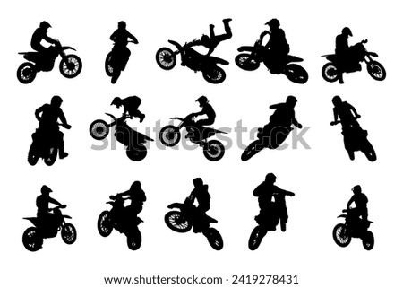 Motocross silhouette vector, suitable for various designs related to the sport of motocross, and can also be used in general designs that include themes of speed, adventure or exploration.