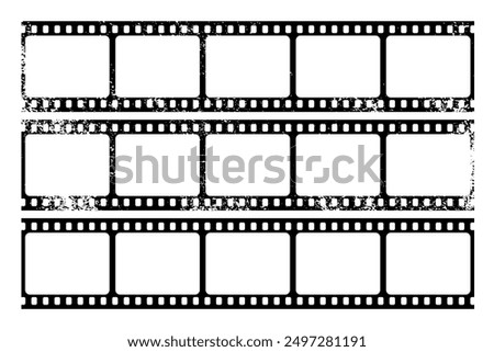 Grunge film strips collection. Old retro cinema movie strip. Video recording. Vector illustration.