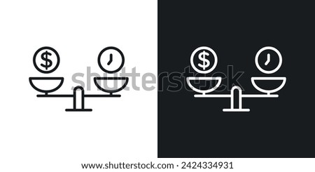 Time and Money Scale Icon Designed in a Line Style on White Background.