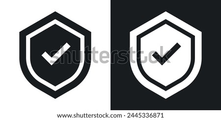 Checkmark Shield and Safety Icons. Protective Guarantee and Security Confirmation Symbols.