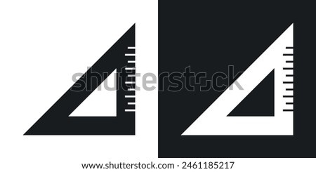 Geometry Tool Icon Set. Architectural Measurement Triangle Symbol. Drawing Triangle Scale Sign. Triangular Ruler Icon.