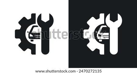 Car mechanic icon set. Car vehicle garage service vector icon in car repair workshop sign.
