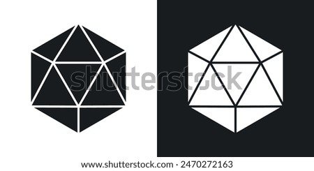 Dice d20 icons. Die with 20 sides vector icon. 3D d20 polyhedron symbol.