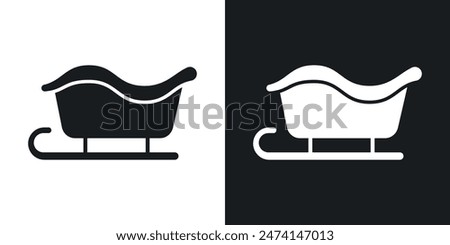 Santa sleigh icon set. Christmas sled vector symbol. Holiday ride sign.