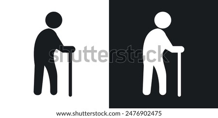 Person walking with cane thin icon collection.