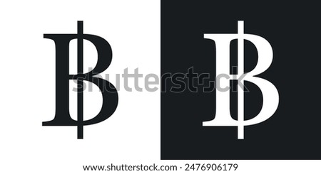 Baht sign collection on black and white background..