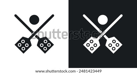 Broom-ball vector icon set in black color.