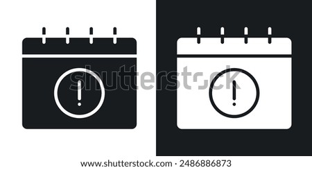 Calendar exclamation vector icon set in solid black and white color