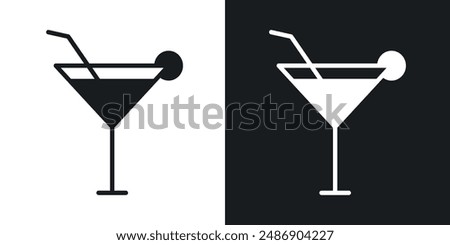 Cocktail vector icon set in solid black and white color
