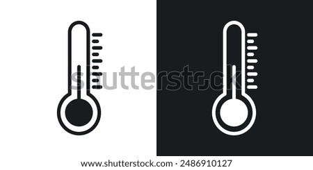 Thermometer half vector icon set in solid black and white color