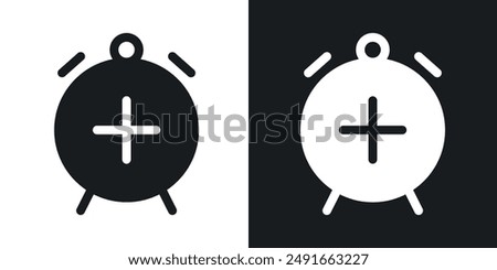 Alarm plus vector icon set in solid style.