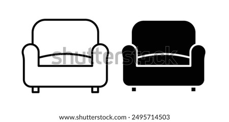 armchair vector icon set in black color.