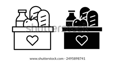 Food donation vector icon set in black color.