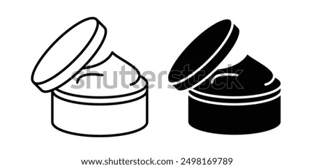 facial cream jar vector icon set in black color.