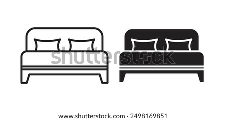 double bed vector icon set in black color.