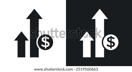 Profit growthline vector icon set in solid and outline style.