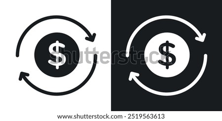 Cash flowline vector icon set in solid and outline style.