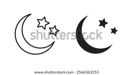 Islam star and crescent icons in line stroke and flat versions