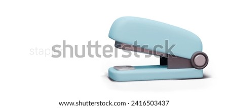 Realistic blue stapler with black details. Office professional stationery stapler