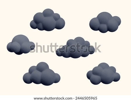 Set of realistic black clouds. Vector templates for design of sky, landscapes