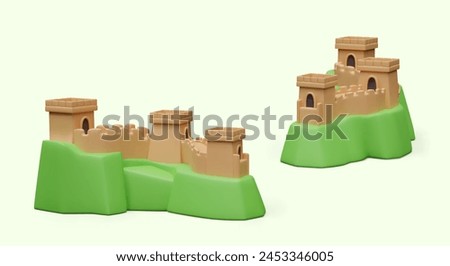 Great Wall of China in 3D style. Vector object at different angles