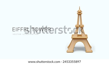 Eiffel Tower in 3D style. Metal monument, symbol of Paris. Color poster, header, flyer