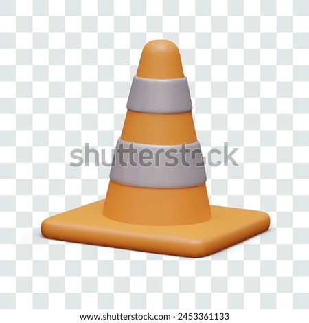 Orange signal cone in realistic style. Striped equipment for fencing off construction site