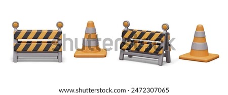 Set of elements for temporary fence. Movable barriers for road, repair, emergency works