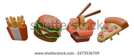 Set of fast food icons in realistic style. Modern fast food, hot snack, takeaway