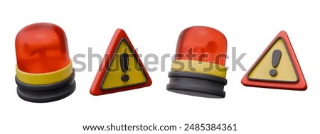 Alarming red lamp, sign of attention, danger. Alert signal. Set of vector emergency warning elements