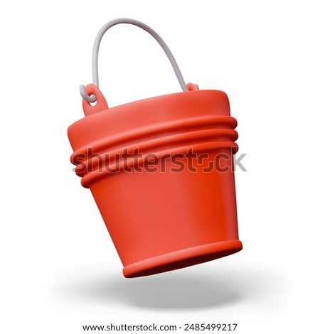 Metal red bucket in realistic style. Classic firefighting equipment for extinguishing flames