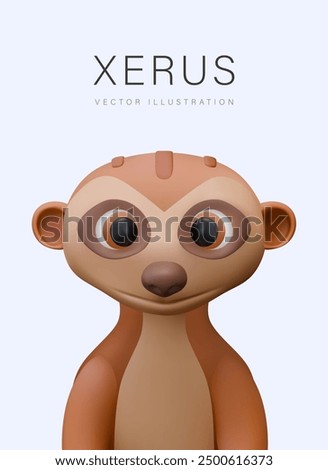 3D meerkat closeup, front view. Cute rodent in cartoon style. Inquisitive creature