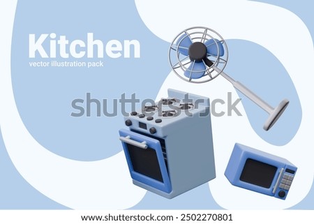 Set of realistic electrical appliances for kitchen. Items for convenient and quick cooking