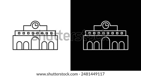 Train station building line icon vector illustration set.